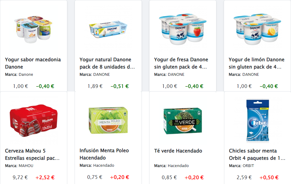Bajada de precios en Yogures Danone y subida en otros productos